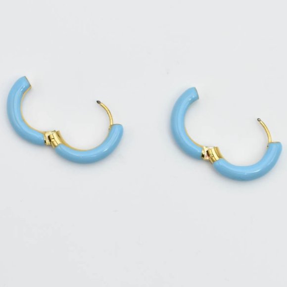 14k Gold Plated Blue Enamel Hoop Earrings - Picture 2 of 8